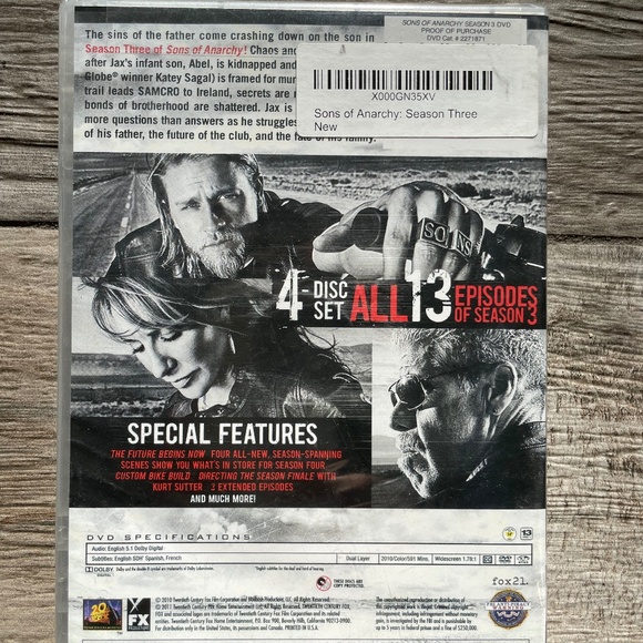 ❤️ SONS OF ANARCHY SEASON 3 DVD NEW - Picture 2 of 2